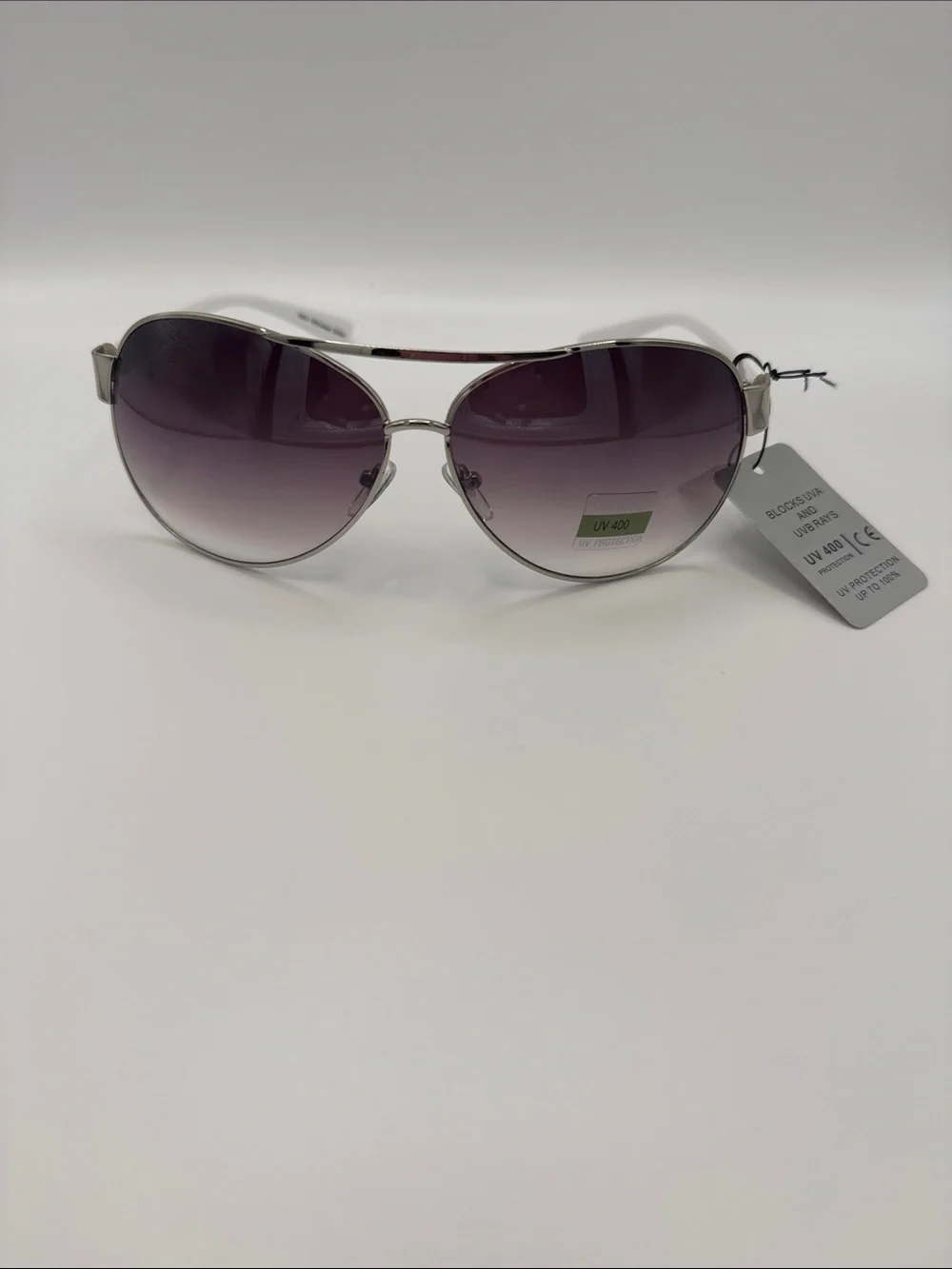 Silver Aviator Sunglasses with Purple Gradient Lenses